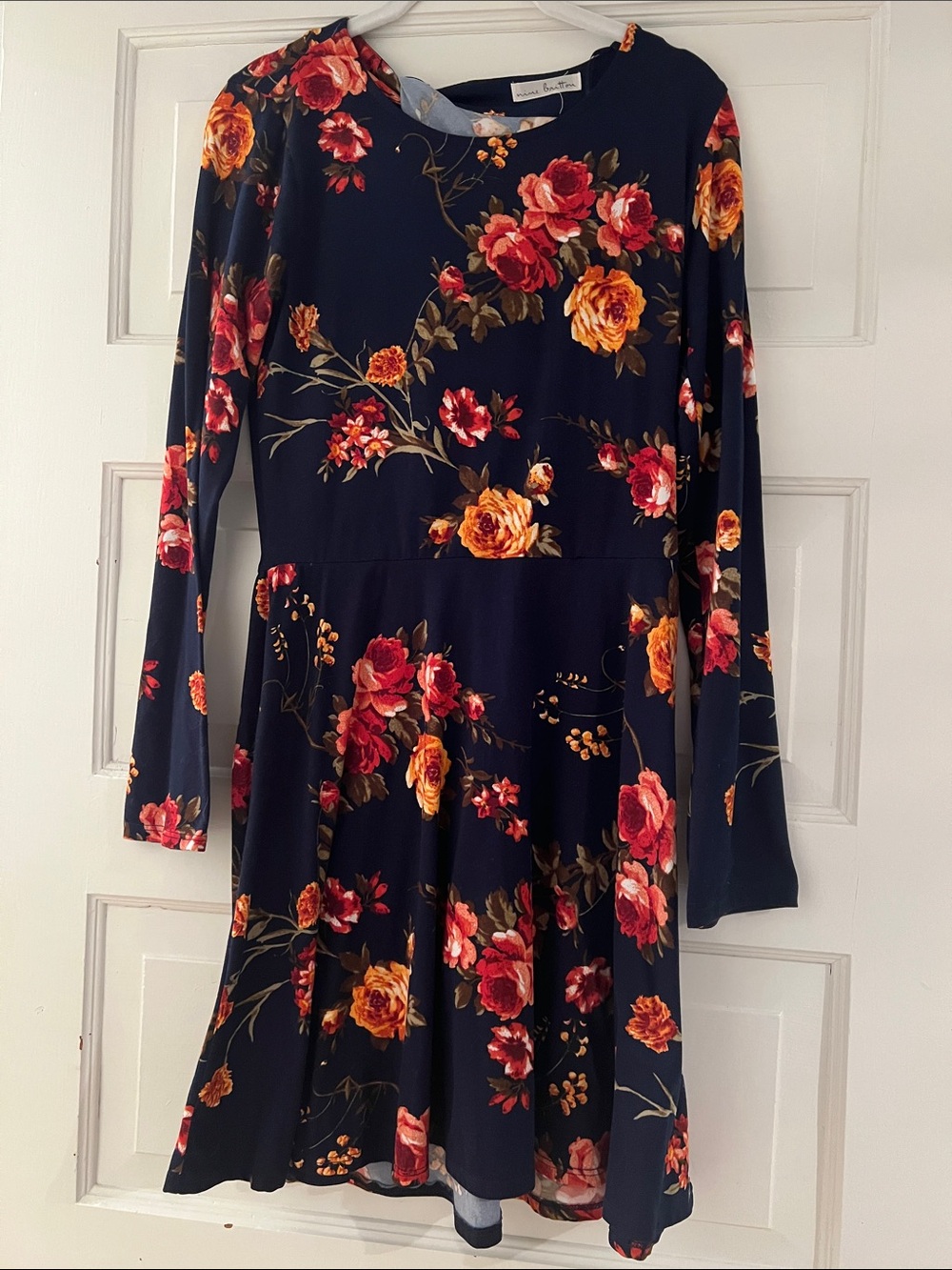 nine britton Navy Fit-and-Flare Dress with Red & Yellow Floral Print